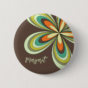 Badge Rond 5 Cm les années 70 Hippie super Fleur Brown Retro Daisy