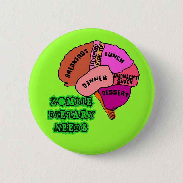 Badge Rond 5 Cm LES BESOINS DIÉTÉTIQUES DE ZOMBI : Cerveaux ! (Devant)