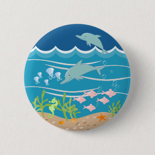 Badge Rond 5 Cm Les dauphins nageant sous la mer