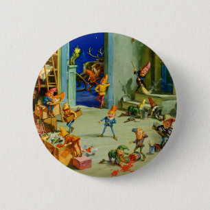 Badge Rond 5 Cm Les elfes de père Noël travaillent dans son atelie
