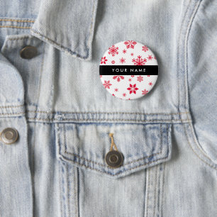 Badge Rond 5 Cm Les flocons rouges, Votre nom, Personnalisez