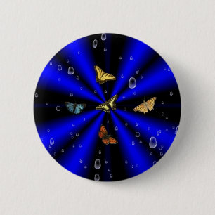 Badge Rond 5 Cm Les gouttes de pluie et le papillon sur le noir et