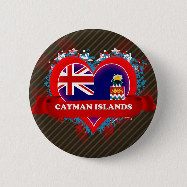 Badge Rond 5 Cm Les Îles Caïman d'amour du cru I (Devant)