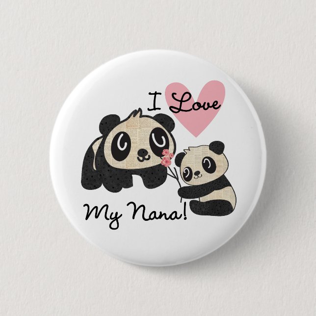 Badge Rond 5 Cm Les pandas I aiment ma Nana (Devant)