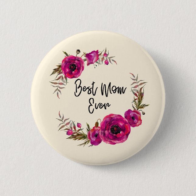 Badge Rond 5 Cm Les pavois rose Fuchsia Meilleure Maman Jamais - D (Devant)