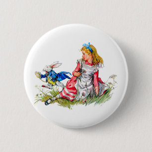 BADGE ROND 5 CM LES TIRETS DE LAPIN DE BLANC PAR ALICE