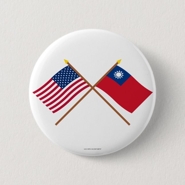 Badge Rond 5 Cm Les USA et drapeaux croisés par Taïwan (Devant)
