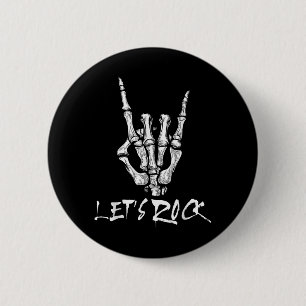 Badge Rond 5 Cm Lets Rock Band Rock Et Roll Skeleton Signe Main Ro