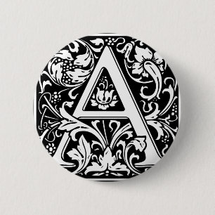 Badge Rond 5 Cm Lettre A Monogramme Médiéval Art Nouveau