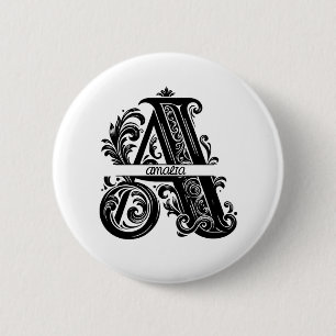 Badge Rond 5 Cm Lettre A, Nom Personnalisé Monogrammé