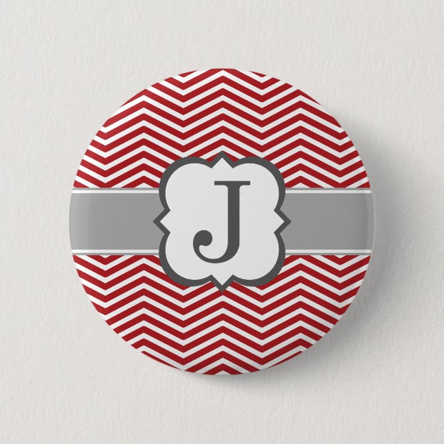 Badge Rond 5 Cm Lettre blanche rouge J Chevron de monogramme (Devant)