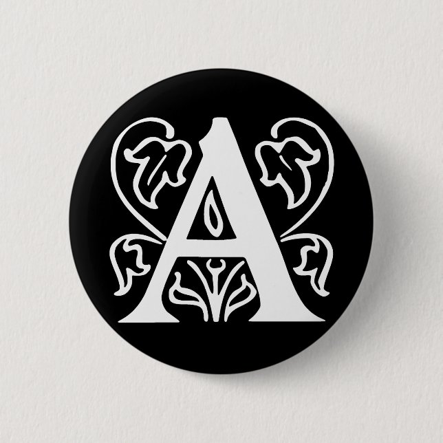 Badge Rond 5 Cm Lettre de fantaisie A (Devant)