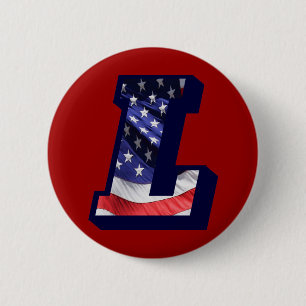 Badge Rond 5 Cm LETTRE Drapeau AMÉRICAIN "L"