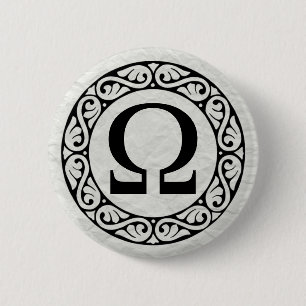 BADGE ROND 5 CM LETTRE GRECQUE ALPHABET OMÉGA