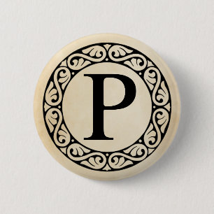 BADGE ROND 5 CM LETTRE GRECQUE ALPHABET RHO