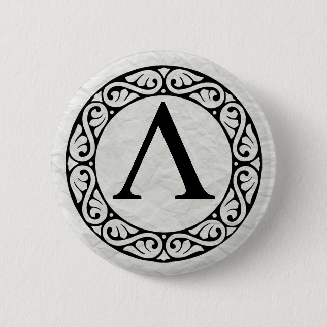 BADGE ROND 5 CM LETTRE GRECQUE ALPHABÈTE LABDA (Devant)