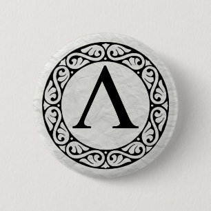 BADGE ROND 5 CM LETTRE GRECQUE ALPHABÈTE LABDA