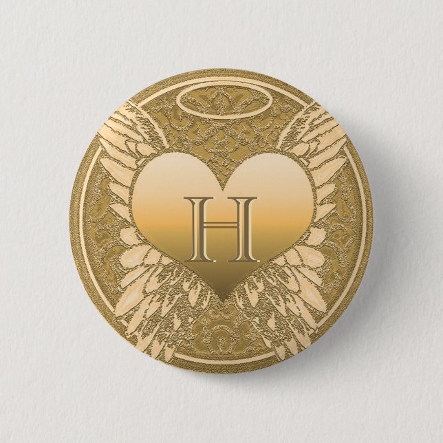 Badge Rond 5 Cm Lettre H | Mémorial | Coeur ange (Devant)