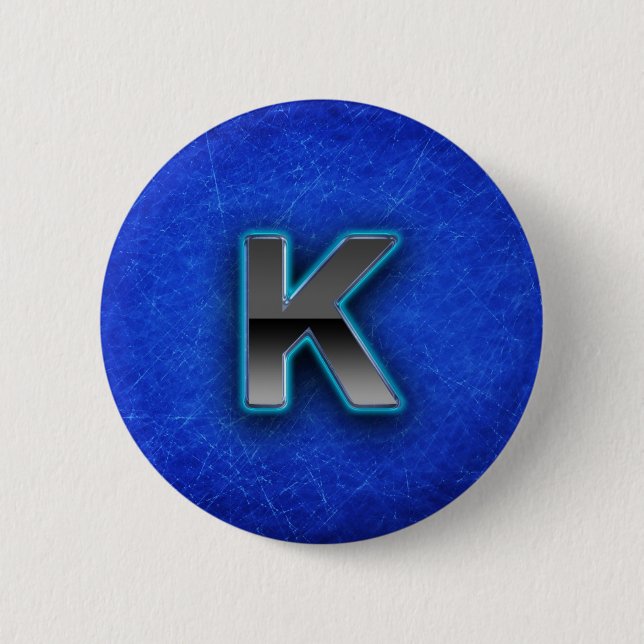 Badge Rond 5 Cm Lettre K - édition bleue au néon (Devant)