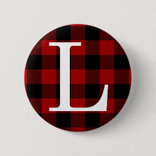 Badge Rond 5 Cm Lettre L Monogramme Prénom Buffalo Plaid Motif