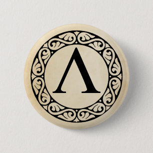 Badge Rond 5 Cm Lettre lambda d'alphabet grec