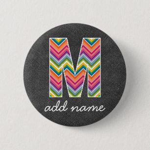 Badge Rond 5 Cm Lettre monogramme M - Tableau noir et Chevrons lum