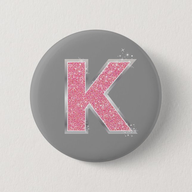 Badge Rond 5 Cm Lettre Parties scintillant rose K (Devant)