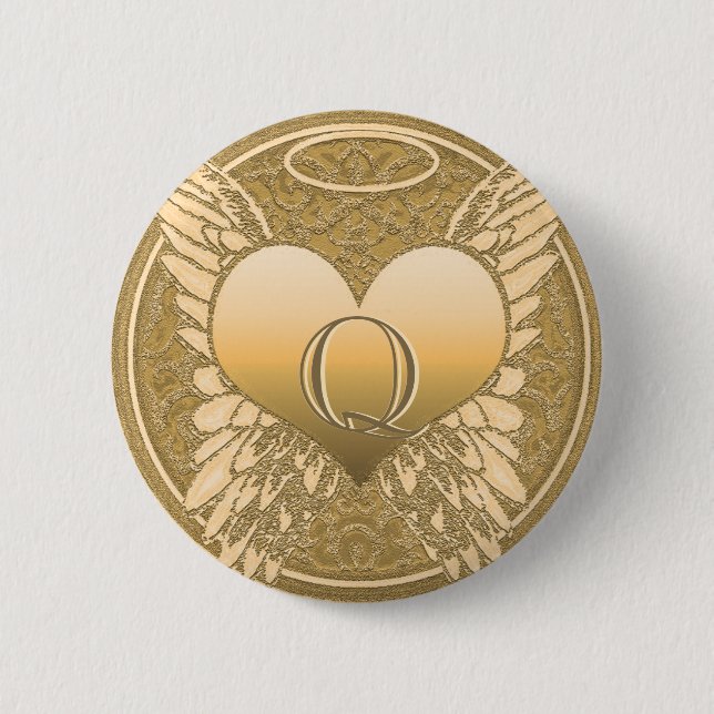 Badge Rond 5 Cm Lettre Q | Mémorial | Coeur ange (Devant)