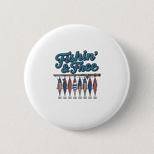 Badge Rond 5 Cm Leurre de pêche patriotique vintage Fishin’ & Free