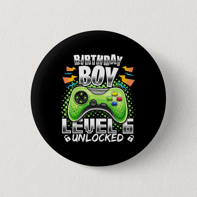 Badge Rond 5 Cm Level 6 Vidéo Game 6th Birthday Gamer Gif (Devant)