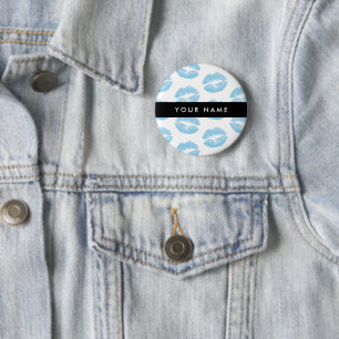 Badge Rond 5 Cm Lèvres Bleues, Baiser, Baguette à lèvres, Votre No