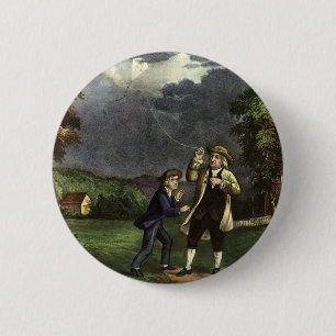 Badge Rond 5 Cm L'expérience de Benjamin Franklin avec le cerf-vol