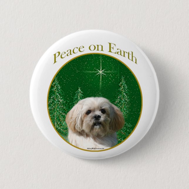 Badge Rond 5 Cm Lhassa Apso Paix (Devant)