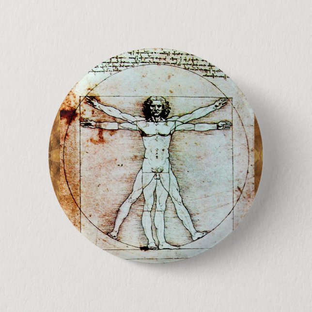 Badge Rond 5 Cm L'HOMME VITRUVIEN - Parchemin antique (Devant)