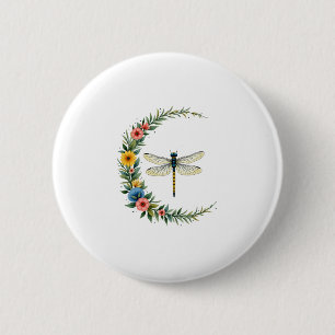 Badge Rond 5 Cm Libellule Boho Croissant Lune Signe de Paix Hippie