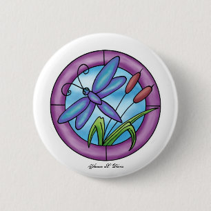 Badge Rond 5 Cm Libellule en verre souillé