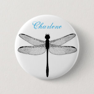 Badge Rond 5 Cm Libellule et goupille de nom