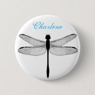 Badge Rond 5 Cm Libellule et goupille de nom