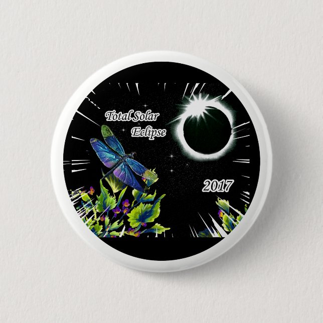 Badge Rond 5 Cm Libellule observant toute l'éclipse solaire 2017 (Devant)