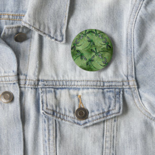 Badge Rond 5 Cm Libellules à ailes violettes sur un vert citron ve