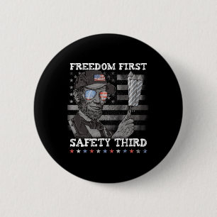 Badge Rond 5 Cm Liberté d'abord sécurité troisième feux d'artifice