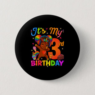 Badge Rond 5 Cm Licorne Afro 3e anniversaire fille cheveux naturel