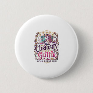 Badge Rond 5 Cm Licorne alimentée par la curiosité et pailletée St