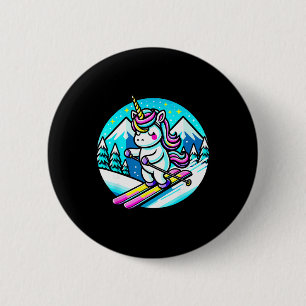 Badge Rond 5 Cm Licorne arc-en-ciel de ski Kawaii Ski Douce Pastel