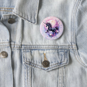 Badge Rond 5 Cm Licorne éclairée par la lune parmi les roses oubli