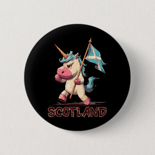 Badge Rond 5 Cm Licorne grincheuse avec drapeau écossais pour l'Éc