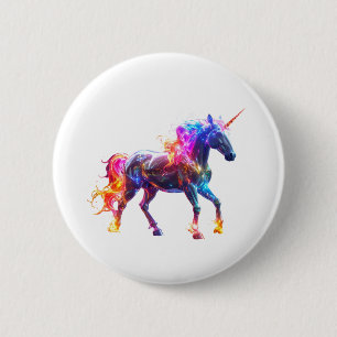 Badge Rond 5 Cm Licorne Mignonne Lumineuse Colorée