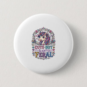 Badge Rond 5 Cm Licorne Mignonne mais Légèrement Sauvage Fond Blan