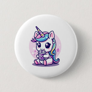 Badge Rond 5 Cm Licorne mignonne mangeant de la soupe de nouilles