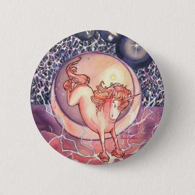 Badge Rond 5 Cm Licorne, univers (Devant)